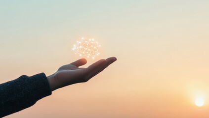 Aufkleber - Hands holding global network connections, innovative technology in science and communication concept.