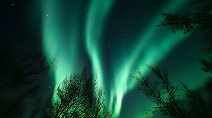 Wall Mural - the northern lights at the night sky with vibrant hues of green, purple glowing