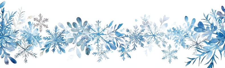 Aufkleber - Winter seamless header with blue snowflakes. Watercolor seamless winter border with snow.