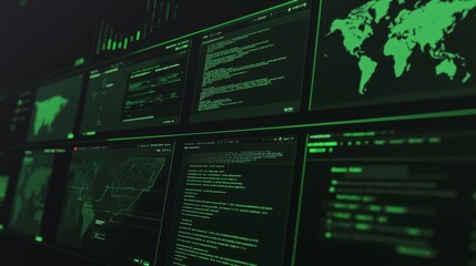 Aufkleber - An interface or HUD that displays multiple windows displaying hacker code