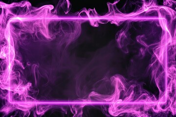 Poster - An abstract neon light smoke effect is seen on a black background with neon frames. The smoke cloud appears to explode.