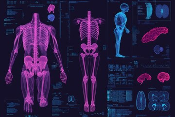 Leinwandbilder - hologram human body diagnostic panel of the future in 3D. A modern medical science in the future. Illustrations and renderings in 3D.