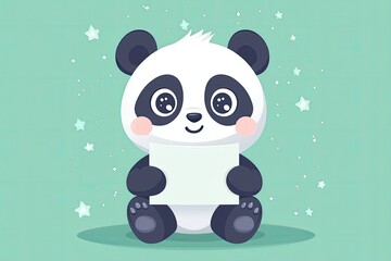 Adorable cartoon panda sitting with a blank sheet, perfect for children's illustrations and playful designs.