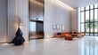 © lnwAI - Modern luxury hotel lobby featuring a glass elevator