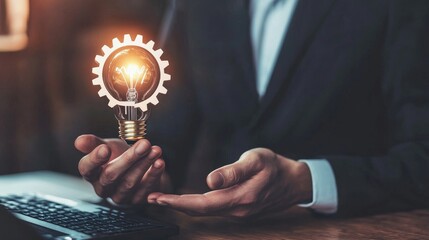 Leinwandbilder - Innovative technology in science and communication concept with hands holding a light bulb for Concept new idea, innovative technology in science and communication concept.