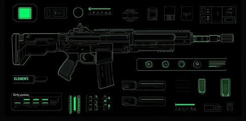 Fototapete - The set includes futuristic green neon frames and HUD interfaces. The virtual user interface for streaming games is included in this set. Templates for futuristic information boxes are included.