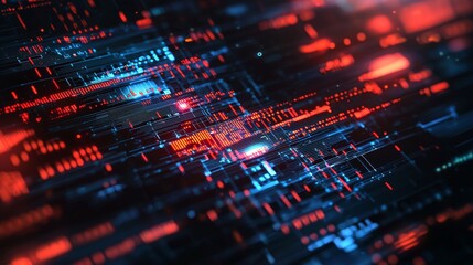 Fototapete - This image depicts a cryptocurrency blockchain as an interconnected network of blocks of data, which is depicted in three dimensions. Big data binary code futuristic information technology. Data