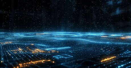 Leinwandbilder - An illustration of a technology planet filled with data dots.