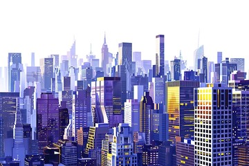 Cityscape with tall skyscrapers and office buildings. Panoramic landscape of the metropolis. Silhouettes of a modern city. Business district of the city. Vector illustration for design in flat style.