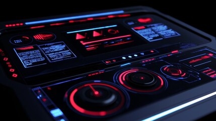 Fototapete - Innovative dashboard with various graphics for a game or movie, with a futuristic blue HUD style. Isolated.