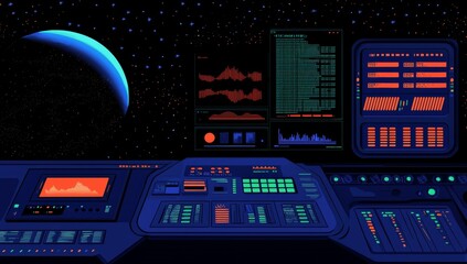 Leinwandbilder - A sci-fi space game HUD interface, user interface or graphic interface of shuttle spacecraft. Futuristic aiming concept. CG render.