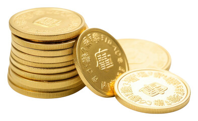 PNG Chinese yuan bao gold money coin white background.