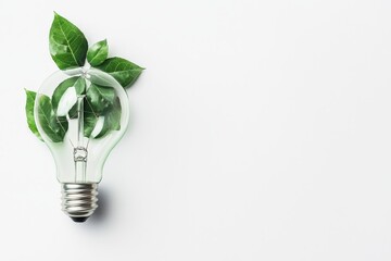 Aufkleber - Lightbulb made of fresh leaves with a concept of renewable energy and sustainable living, created using Stock technology.