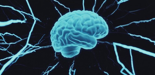 Leinwandbilder - An illustration of a circuit board with a human brain in a circle on a transparent futuristic background