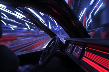 Aufkleber - Night city background with sci-fi screen hud