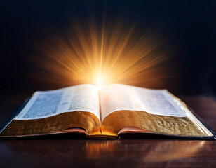 open bible glowing light representing history worship kingship