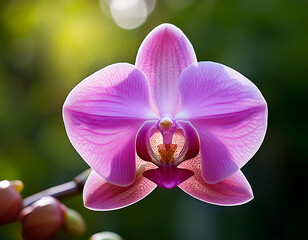 beautiful pink orchid flower green background