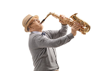 Poster - Elderly man playing a saxophone