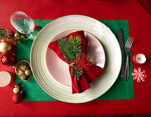 christmas dining setup red green festive theme