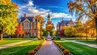 © Achiraya - Sun-kissed fall afternoon in Lafayette, Indiana, with historic brick buildings and lush campus greenery surrounding the iconic university quad, showcasing Midwestern charm.