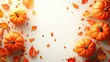 © OP38Studio - Autumn background decoration from dry leaves and pumpkin on a light surface, fall, Thanksgiving concept, generative ai
