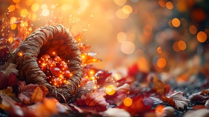 Canvas Print - Autumnal Cornucopia with Warm Lights and Bokeh