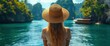 © AIPix - Woman in Straw Hat Admiring Tropical Lagoon View