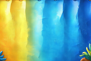 Abstract gradient background in bright yellow and blue with textured paint strokes