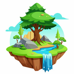 Sticker -  a small piece of land floating with a tree and water