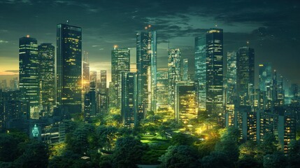 Canvas Print - Cityscape at Night with Green Spaces