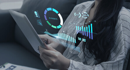 Wall Mural - business analytics tools charts and graphs with statistics to analyze business potential and forecas