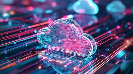 Aufkleber - Future web futuristic hologram with cloud icon, golden light digits and code background, cloud computing. Abstract motion of digital data flow.