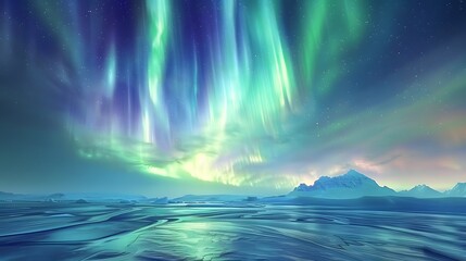 Wall Mural - Aurora Borealis: A mesmerizing display of the Northern Lights dancing across the night sky in vibrant greens and purples. 
