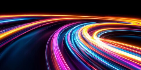 Leinwandbilder - Render in 3D. Abstract neon wallpaper. Dynamic lines over black background. Drawing trajectory for light. Fluorescent ribbons.
