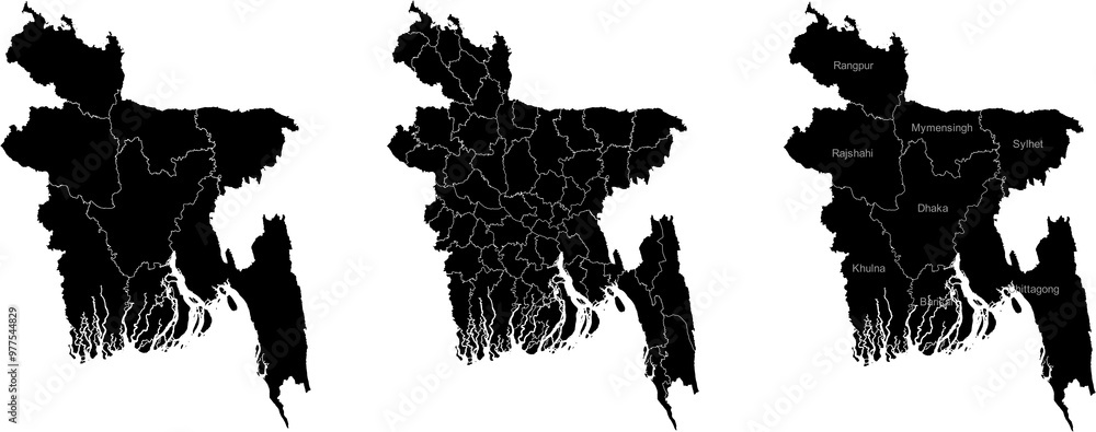 BANGLADESH MAP with its administrative divisions and regions Stock ...