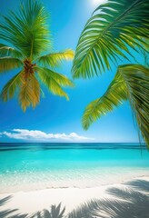 lush tropical foliage surrounded sparkling ocean waves bright sunny environment, beach, coast, palm, sunlight, nature, summer, blue, water, landscape