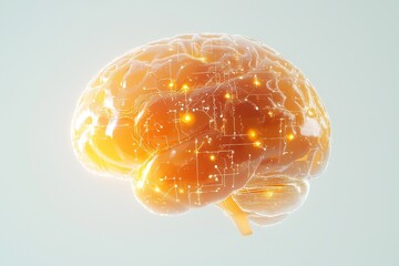Leinwandbilder - AI brain made from metal isolated on a clean png background, stock neural network with generative AI, futuristic technology concept.