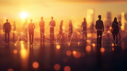 Poster - Flowing crowds with an extensive network of connections. Smart city, big data, WiFi concept.