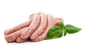 Wall Mural - Raw Pork Sausages, close-up, isolated on white background