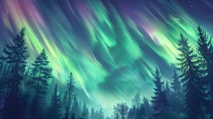 Wall Mural - Aurora Borealis: A mesmerizing display of the Northern Lights dancing across the night sky in vibrant greens and purples. 
