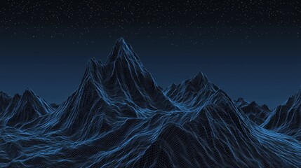 Wall Mural - 3D abstract mountain grid, topography earth tech wireframe landscape topographic illustration