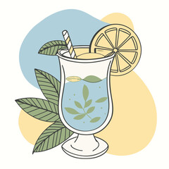 Tropical cocktail vector line art illustration isolated on a white background