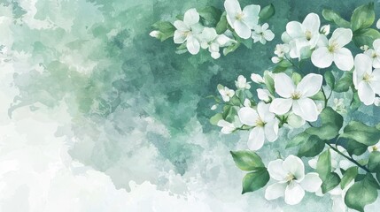 Leinwandbilder - Background and invitation cards with jasmine flowers grunge in watercolor