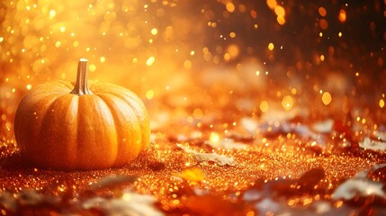 Wall Mural - Pumpkin on Glittering Background - Autumn, Thanksgiving Decor