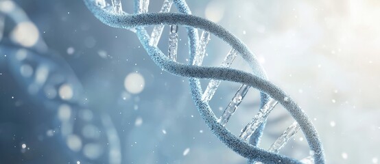 Poster - An abstract DNA molecule on an abstract white background with a copyspace genetic biotechnology concept 3D rendering mock up. Text space.