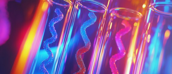 Aufkleber - Glassware in healthcare and science technology, DNA in healthcare and science technology, chromosome structure in biology and biochemistry labs, innovative medicine and medical research.