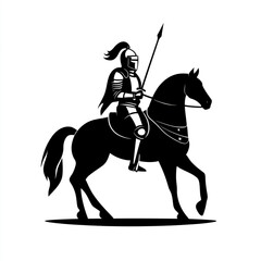 Wall Mural - Silhouette of a knight on a horse, in black color only, full-body, isolated on a white background. 