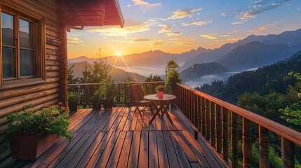 Wall Mural - Sunrise Mountain Cabin