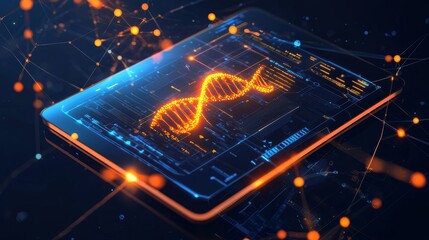 Aufkleber - The display of DNA sequencing data with glowing helix structures represents biotechnology and genetic research.