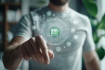Fototapete - Business process workflow is illustrated by using a laptop for paperless online approval for management approval and project approval.